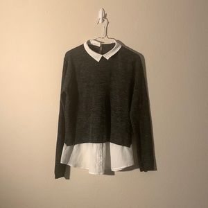 Shirt tail mixed media sweater